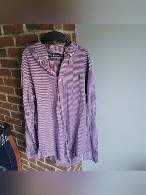 RALPH LAUREN MEN'S SHIRT WHITE STRIPED Custom Fit Size Large